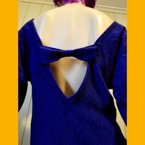 💙RETRO Electric Blue Sparkle Big BOW Cutout Sweater